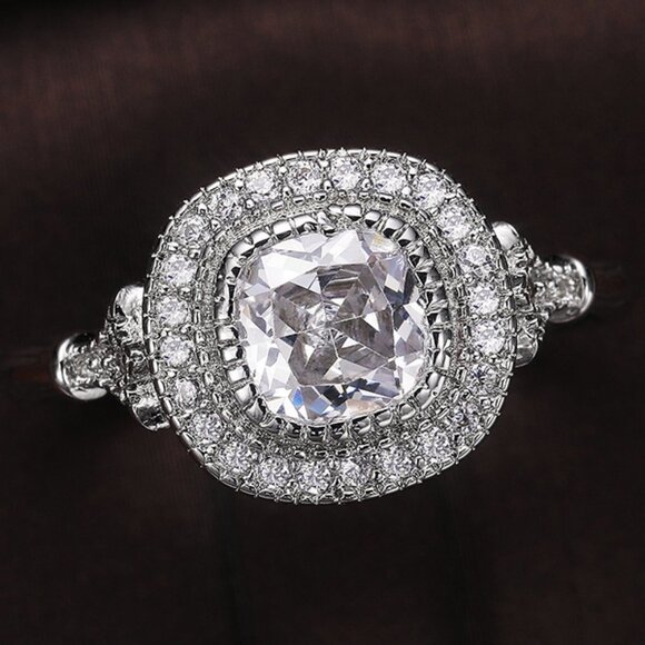 ▶Luxury CZ Shiny Gem Macro Pave Square Noble Dainty Wedding Rings, K932 - Picture 2 of 6